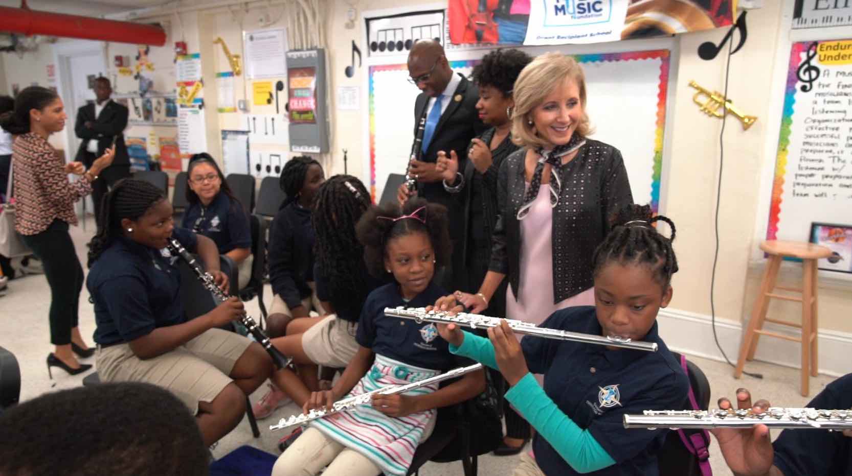 First Lady of Louisiana with students Grants for music education in New Orleans