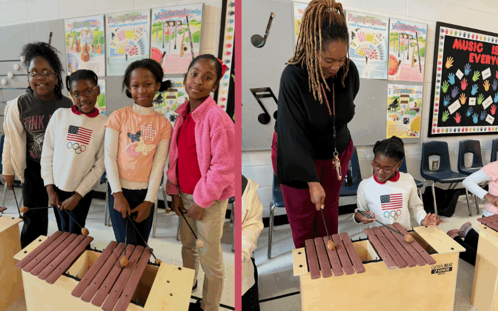 Students and teacher with xylophone